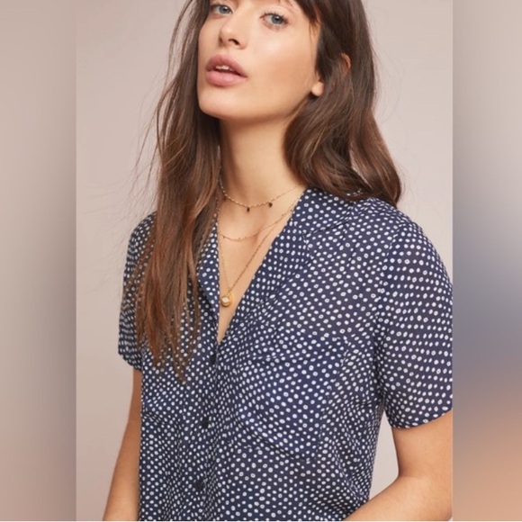 Cloth & Stone Dana Button-Down Blouse Blue & White Medium - Picture 10 of 11